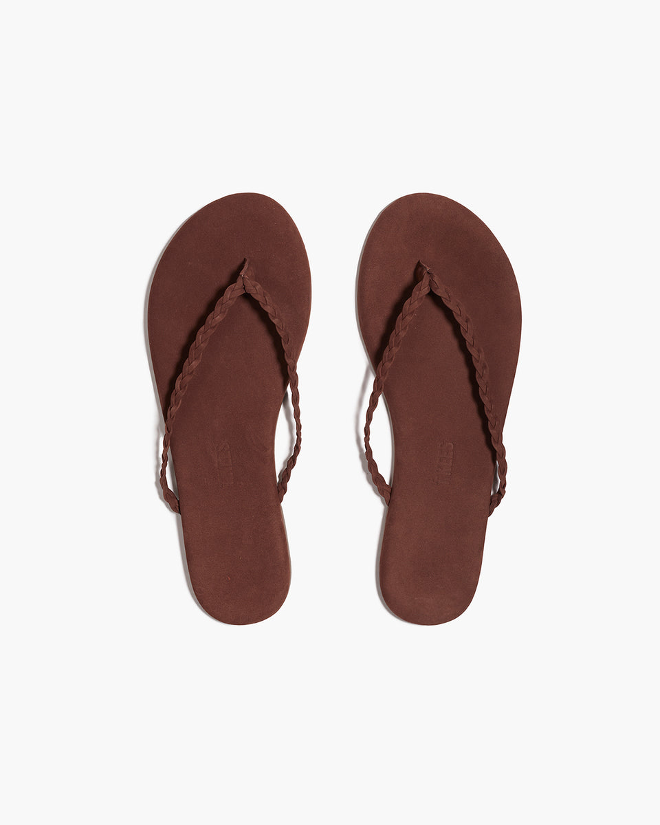 TKEES Lily Braid Bourbon Flip Flops | Suede Leather