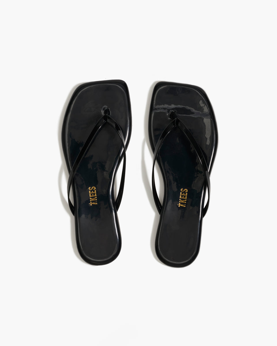TKEES Square Toe Lily Leather Flip Flops in Licorice