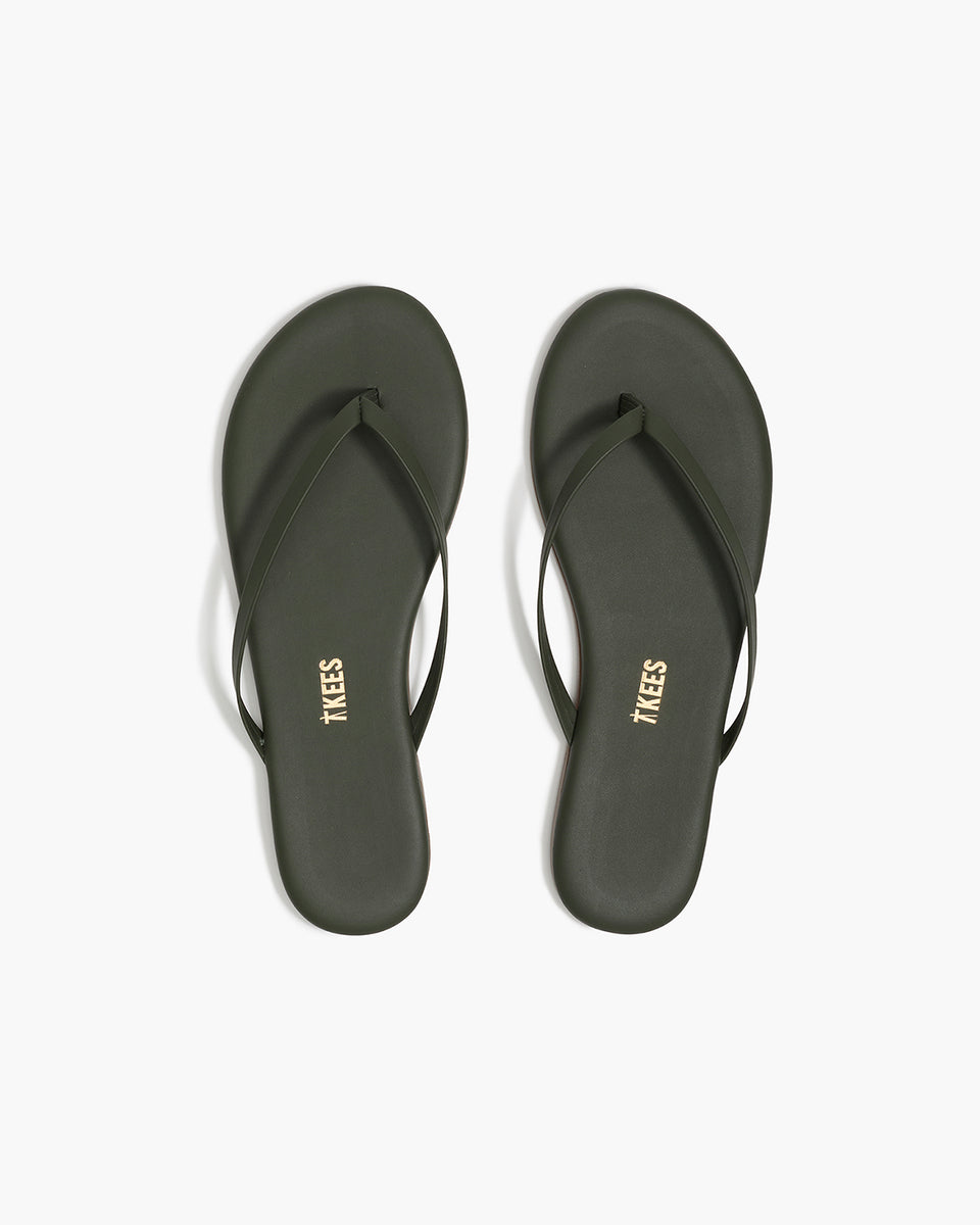 TKEES Lily Liners Leather Flip Flops in Forest
