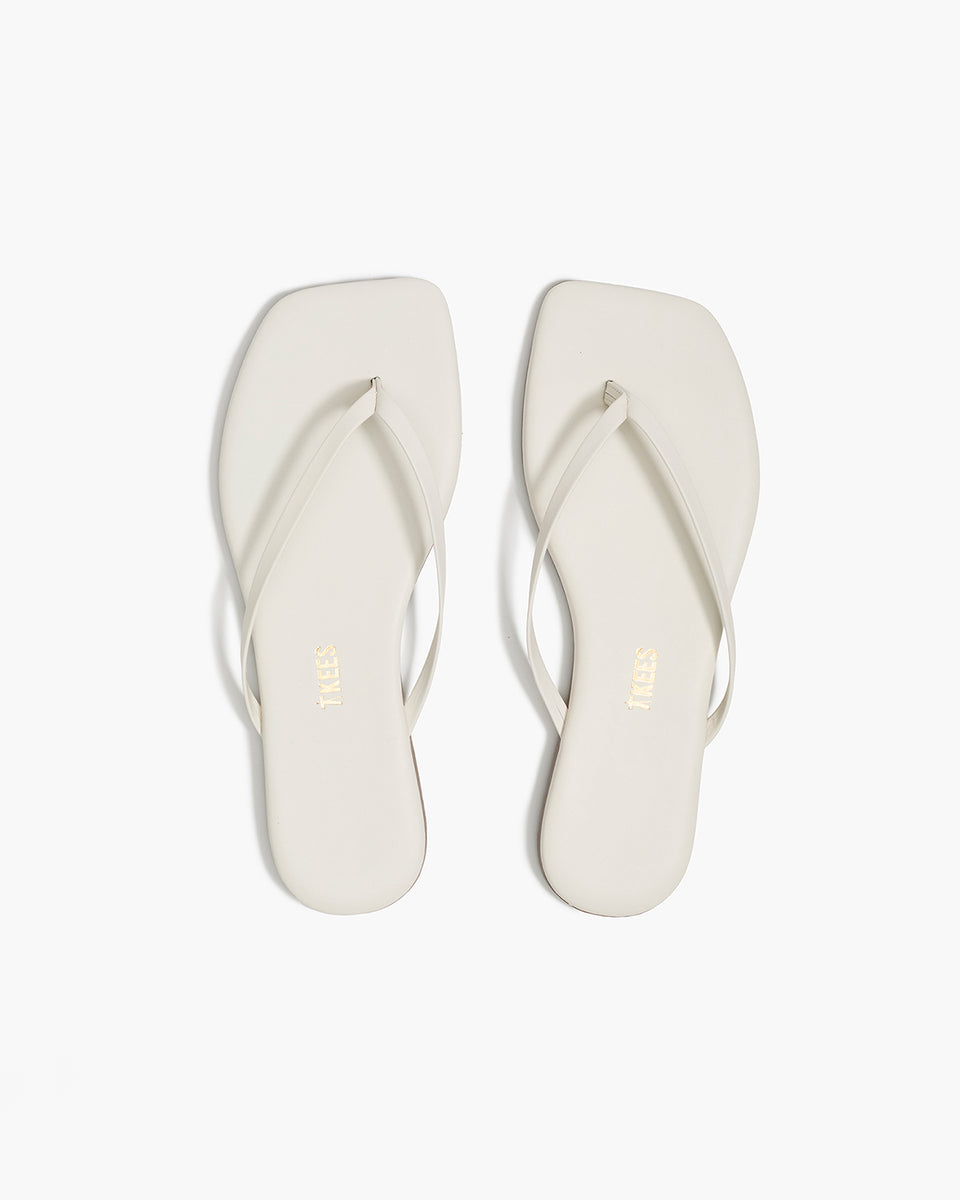 TKEES Square Toe Lily Leather Flip Flops in Cream