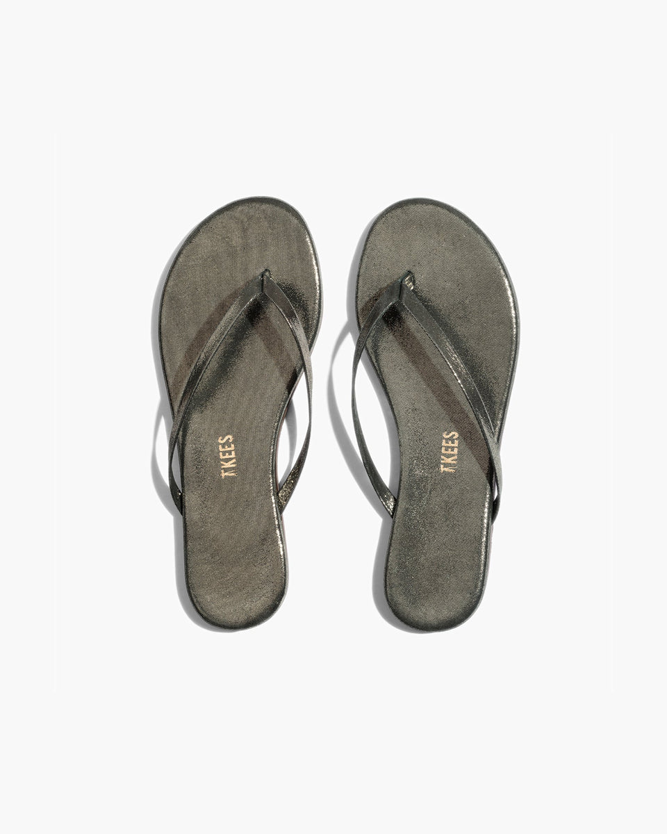 TKEES Lily Glitters Leather Flip Flops in Moonshine