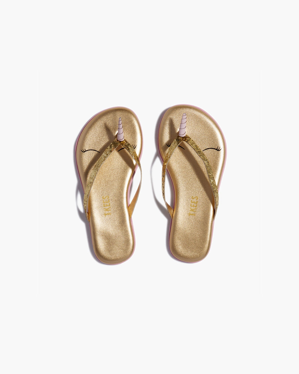 Kids Unicorns in Golden Sparkles | Flip-Flops | Kids Footwear – TKEES