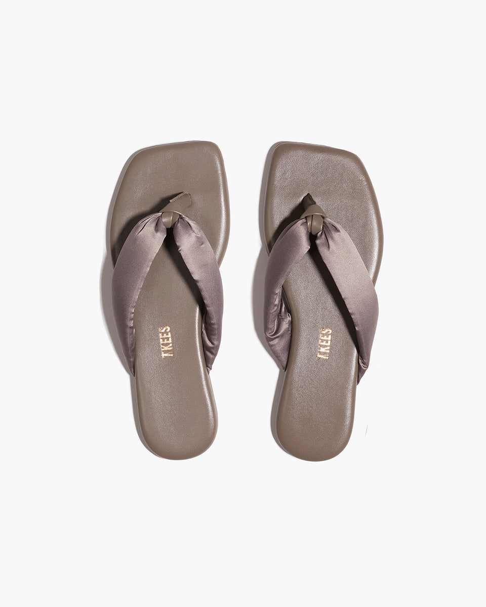 TKEES Lennon Leather Flip Flops in Pewter