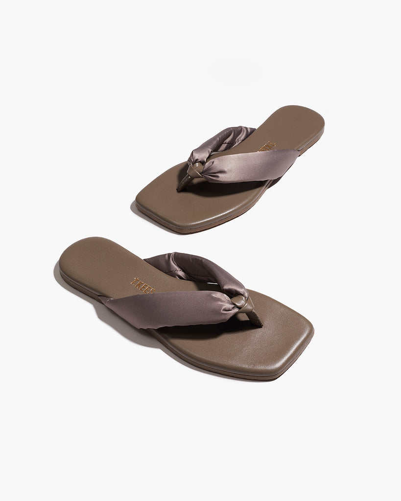 TKEES Lennon Leather Flip Flops in Pewter