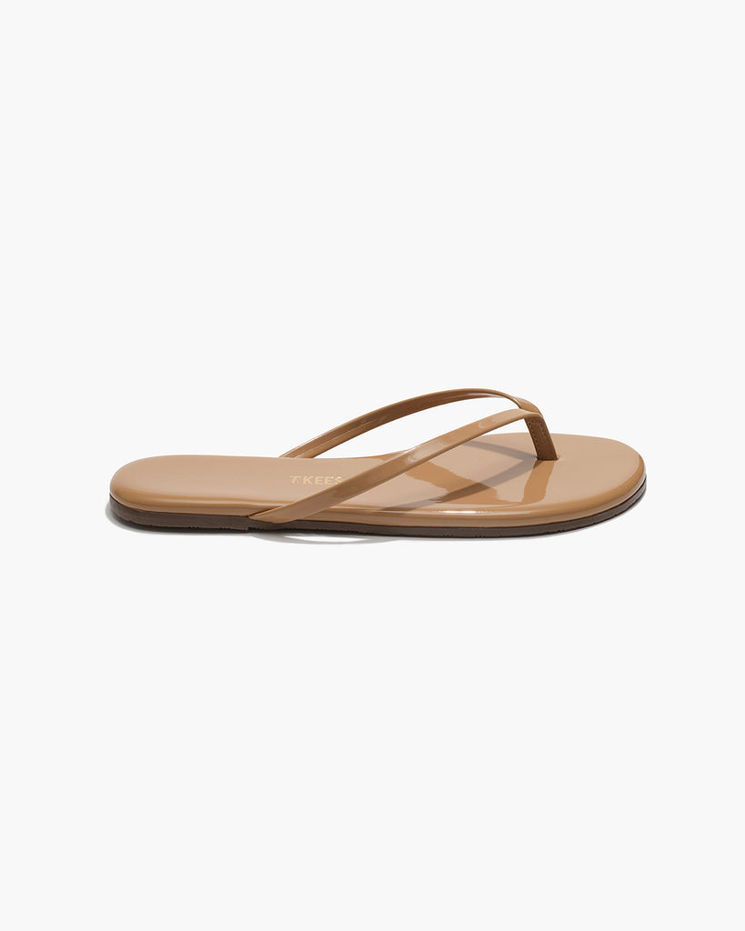 TKEES Lily Glosses Leather Flip Flops in Cocobutter