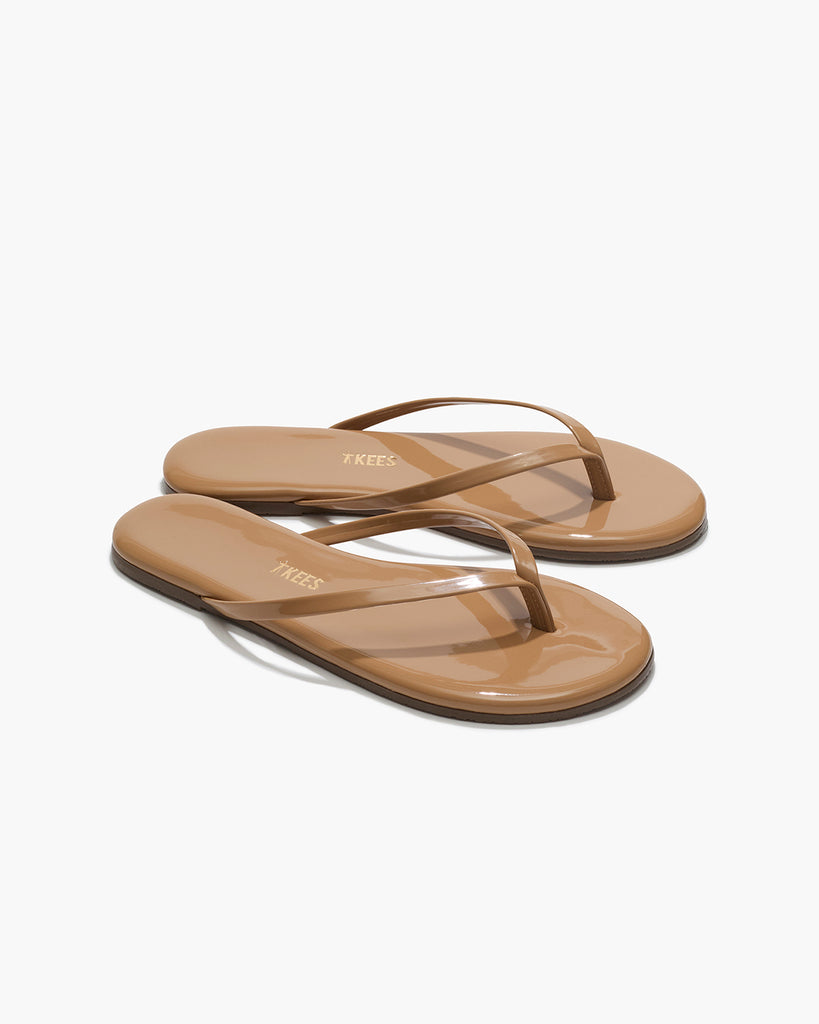 TKEES Lily Glosses Leather Flip Flops in Cocobutter