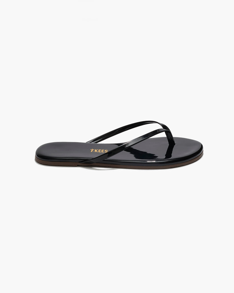 TKEES Lily Glosses Leather Flip Flops in Licorice