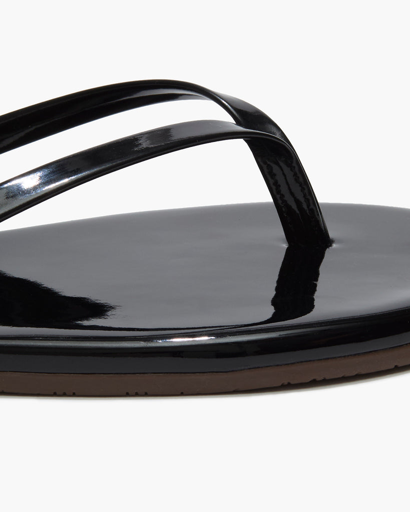 TKEES Lily Glosses Leather Flip Flops in Licorice