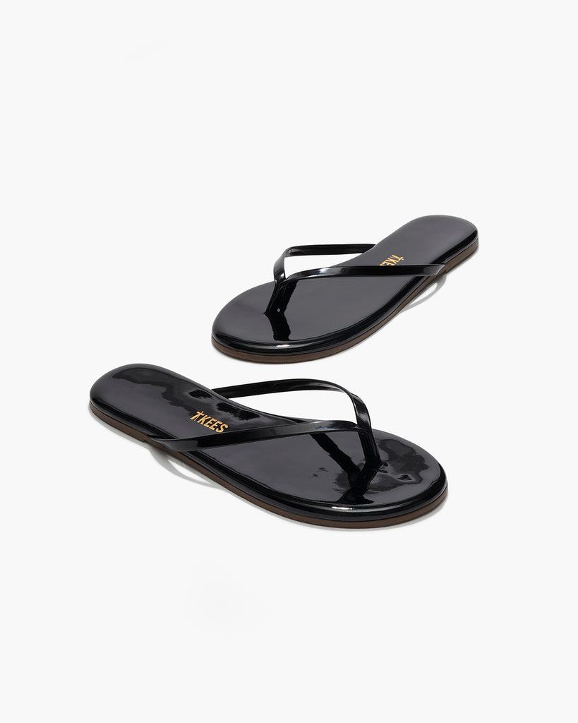 TKEES Lily Glosses Leather Flip Flops in Licorice