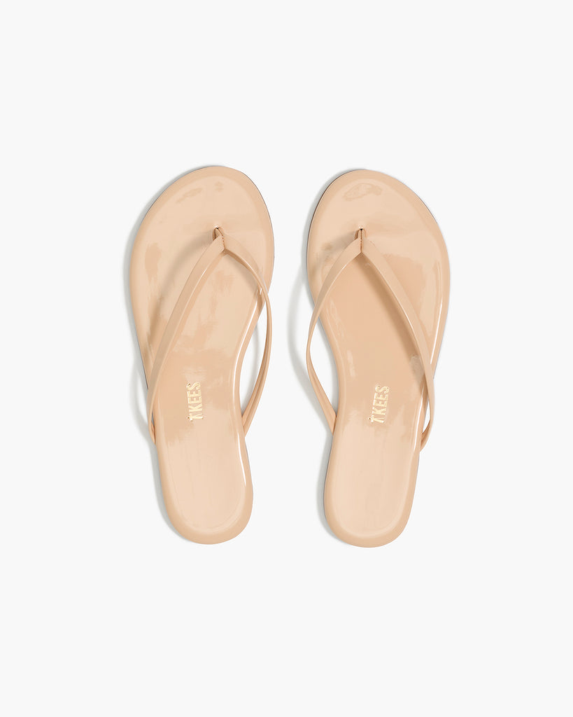 TKEES Lily Glosses Leather Flip Flops in Linen