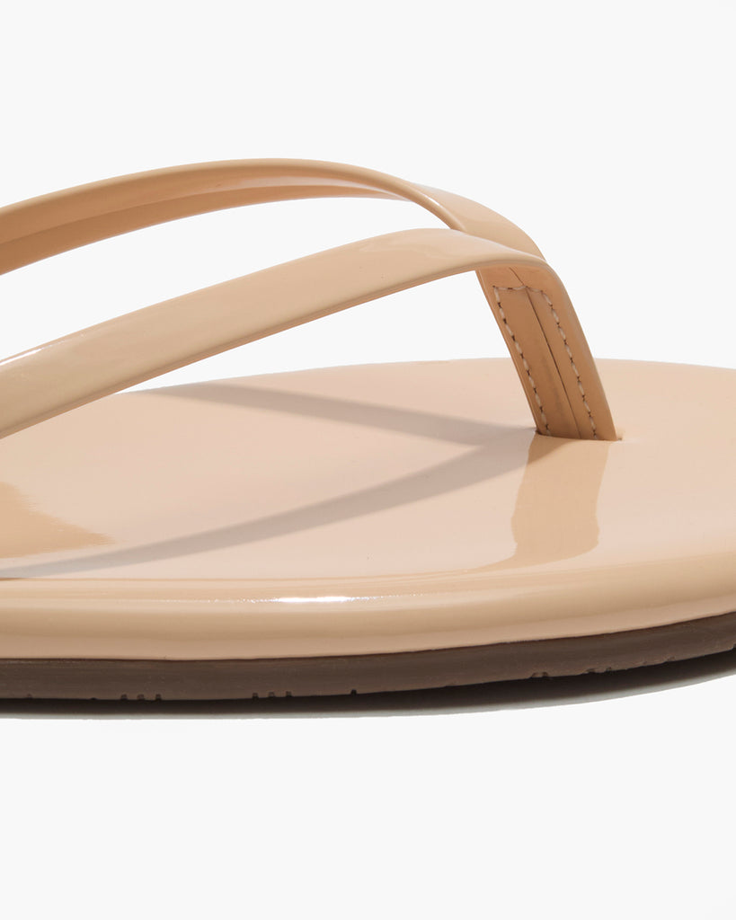 TKEES Lily Glosses Leather Flip Flops in Linen