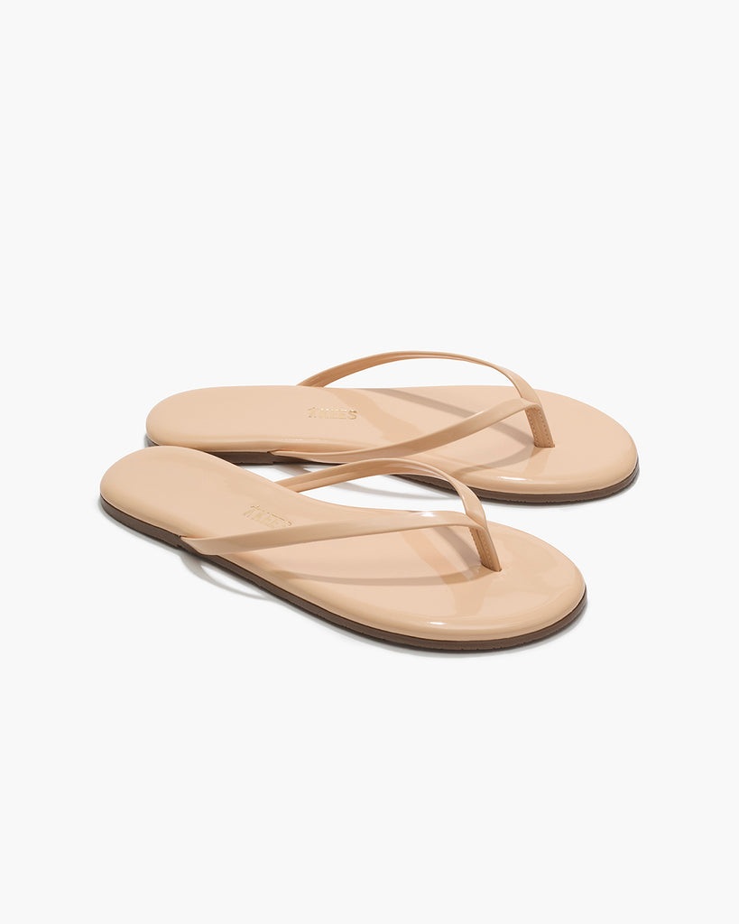 TKEES Lily Glosses Leather Flip Flops in Linen