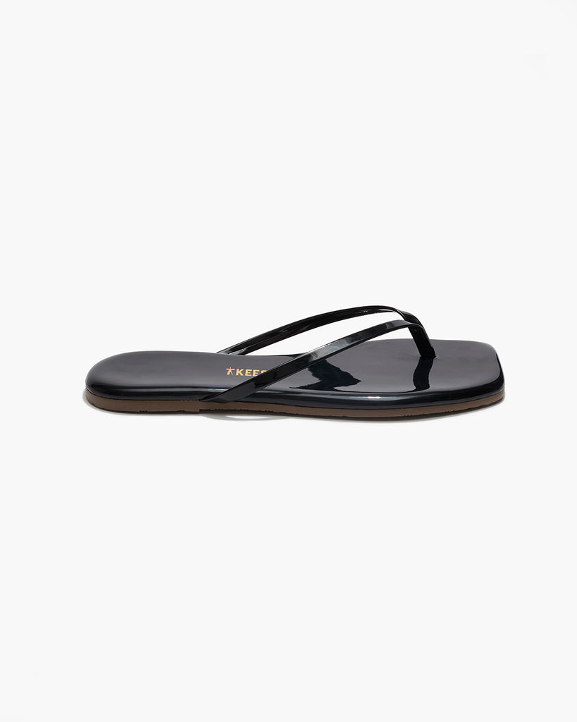 TKEES Square Toe Lily Leather Flip Flops in Licorice
