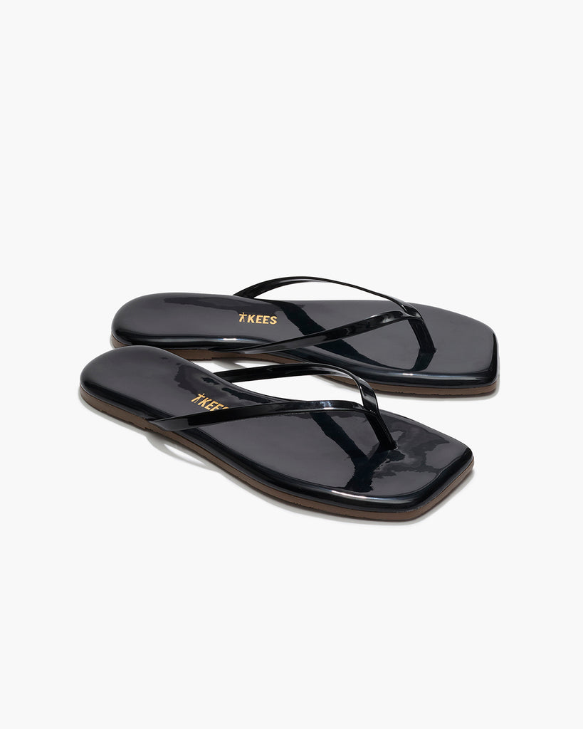 TKEES Square Toe Lily Leather Flip Flops in Licorice