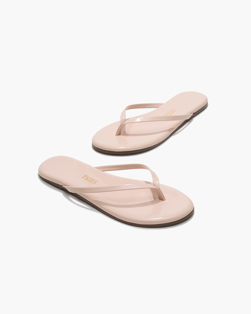 TKEES Lily Glosses Leather Flip Flops in Whipped Cream