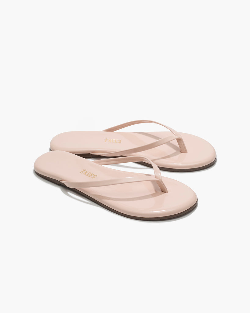 TKEES Lily Glosses Leather Flip Flops in Whipped Cream