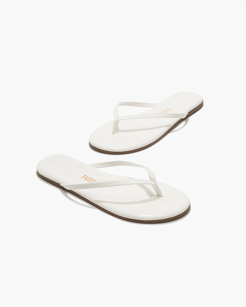 TKEES Lily Glosses Leather Flip Flops in White Lotus