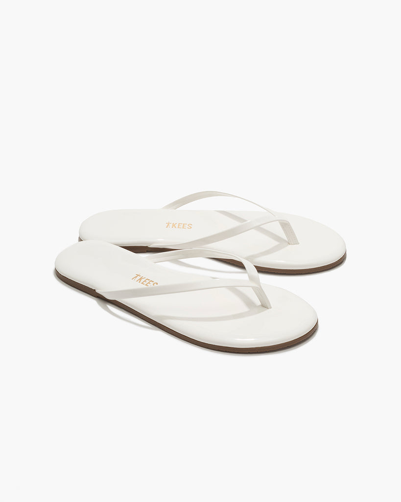 TKEES Lily Glosses Leather Flip Flops in White Lotus