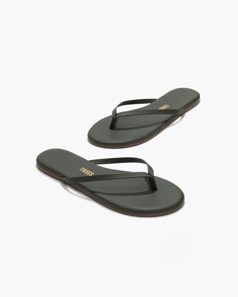 TKEES Lily Liners Leather Flip Flops in Forest
