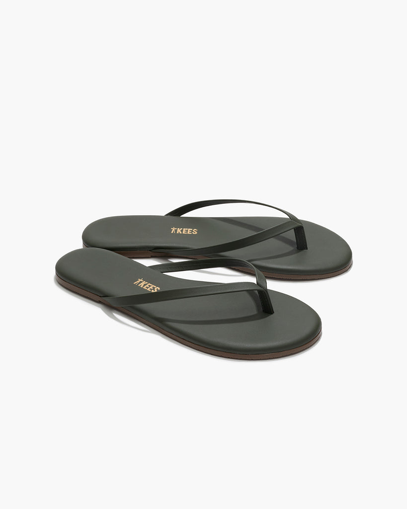 TKEES Lily Liners Leather Flip Flops in Forest