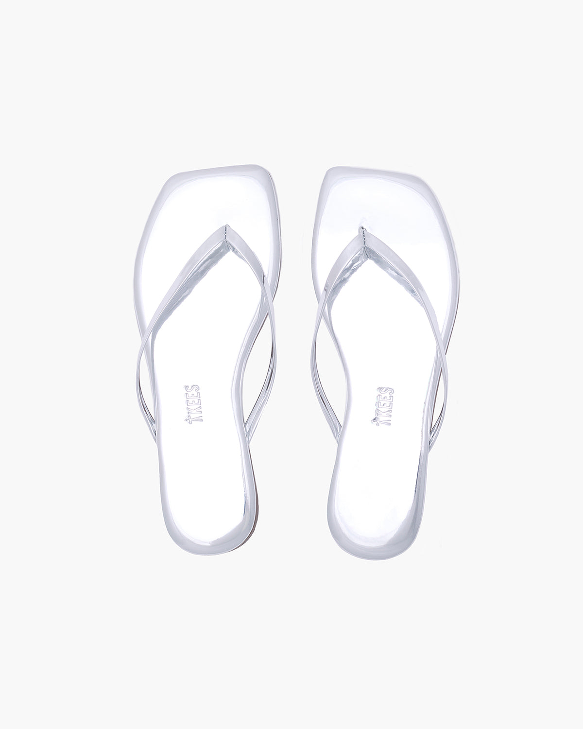 TKEES Square Toe Lily Mirror Leather Flip Flops in Chrome