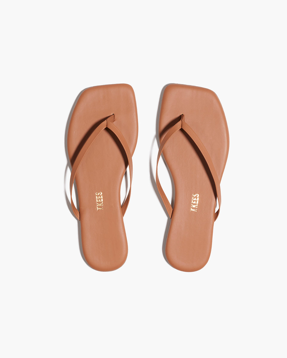 TKEES Square Toe Lily Leather Flip Flops in Au Naturale