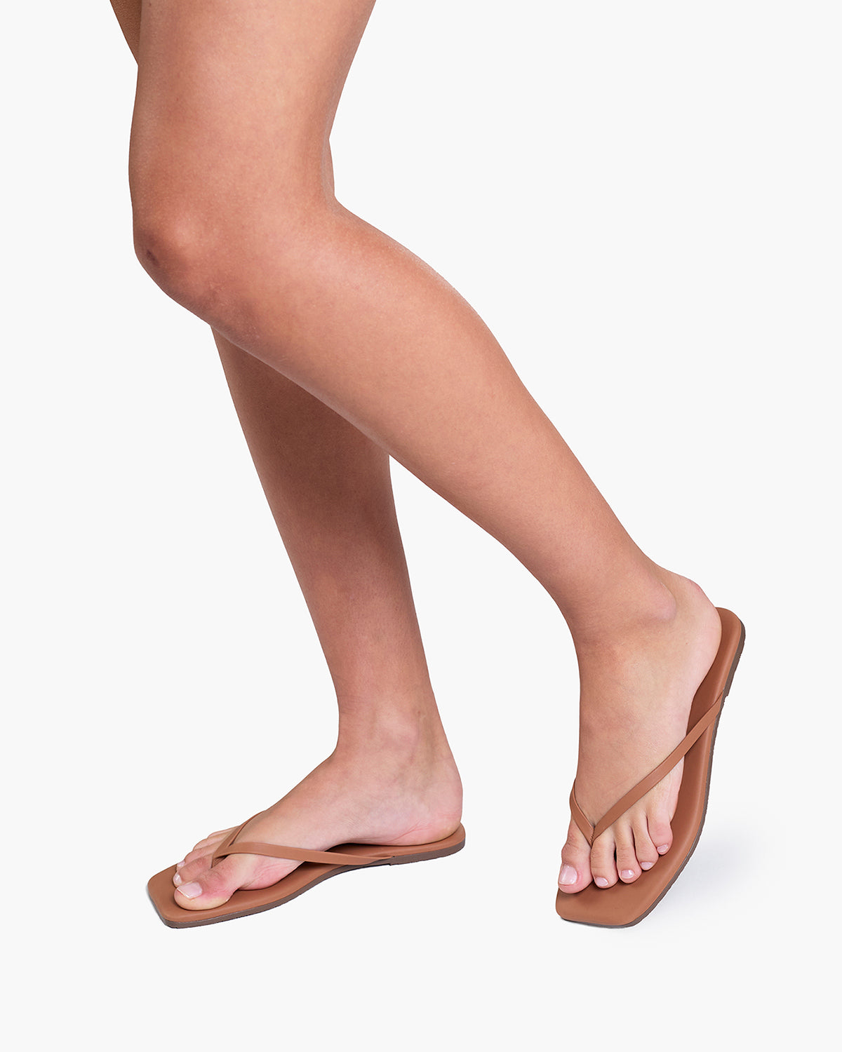 TKEES Square Toe Lily Leather Flip Flops in Au Naturale