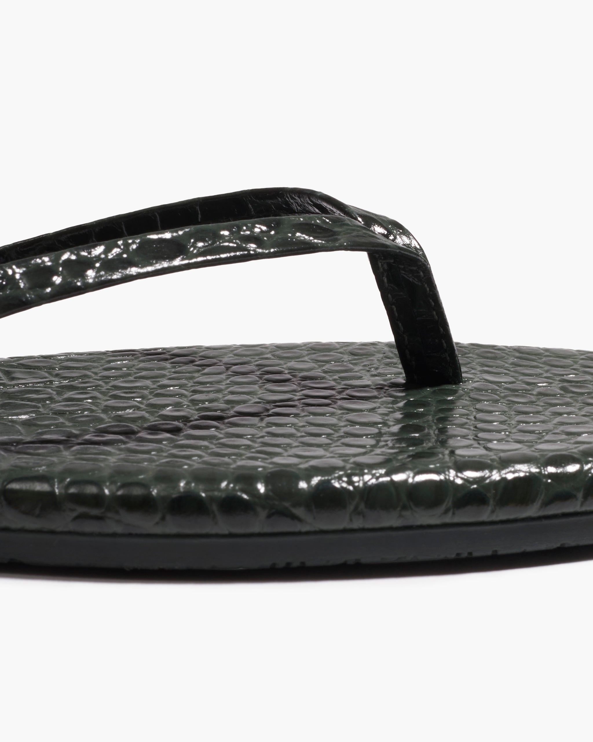 TKEES Square Toe Lily Croc Leather Flip Flops in Emerald