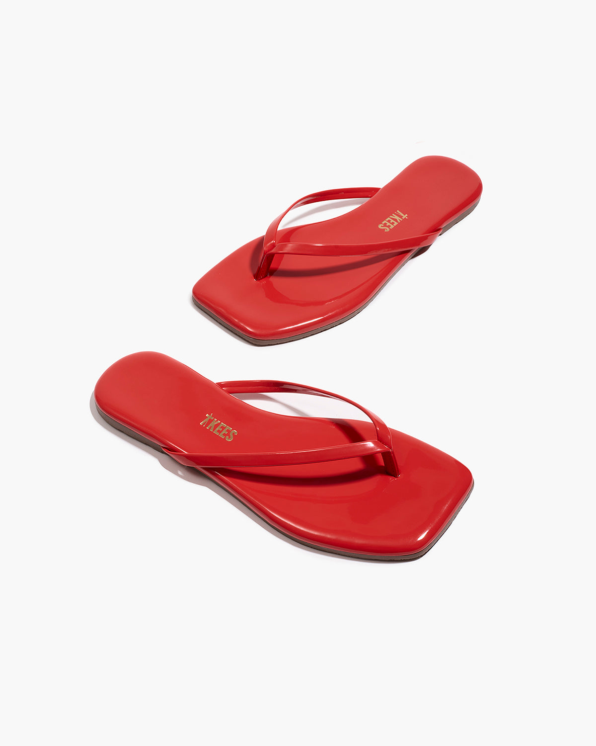 TKEES Square Toe Lily Leather Flip Flops in Red Gloss