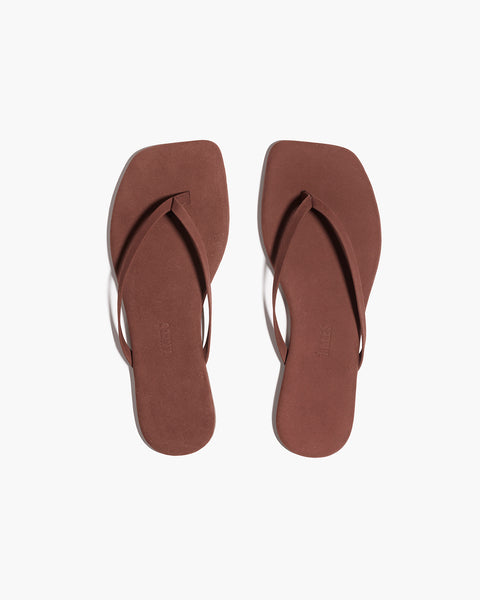 TKEES Square Toe Lily Suede Flip Flops in Bourbon