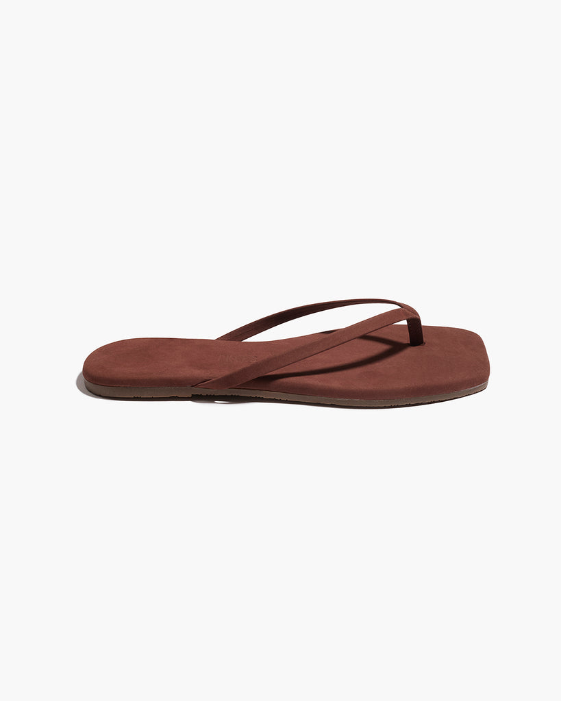 TKEES Square Toe Lily Suede Flip Flops in Bourbon