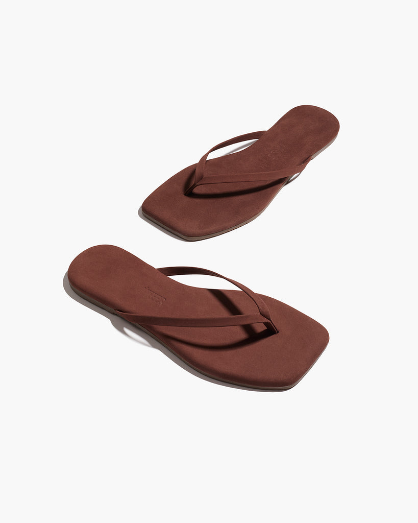 TKEES Square Toe Lily Suede Flip Flops in Bourbon
