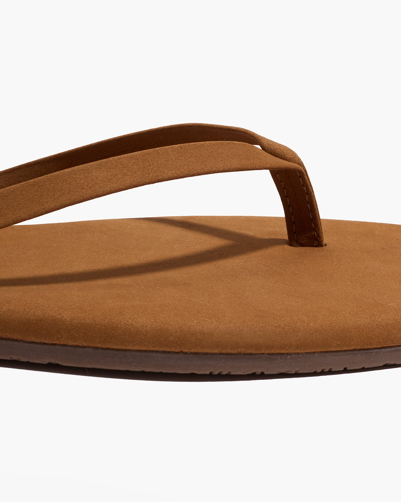 TKEES Square Toe Lily Suede Flip Flops in Camel