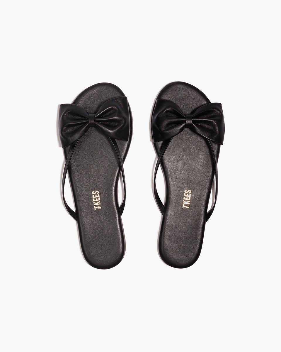 TKEES Lily Oversized Bow Leather Flip Flops in Sable