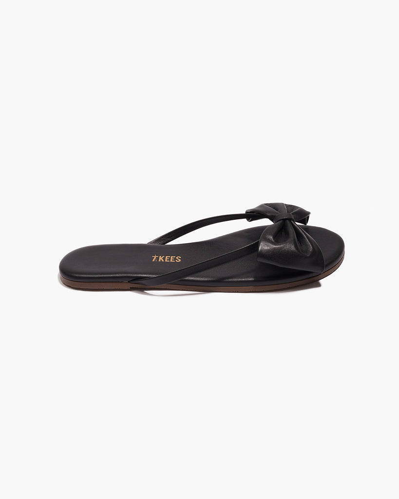 TKEES Lily Oversized Bow Leather Flip Flops in Sable