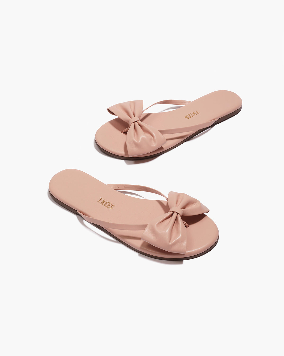 TKEES Lily Oversized Bow Leather Flip Flops in Ballet Pink