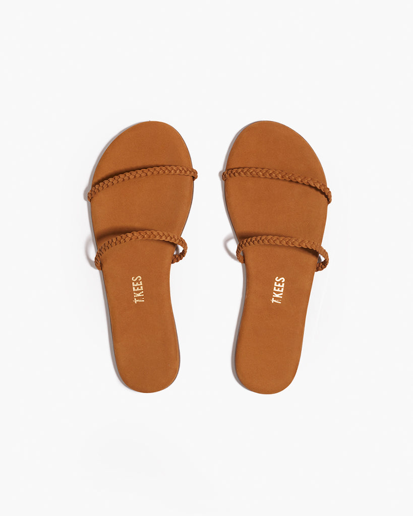 TKEES Gemma Braid Leather Sandals in Camel