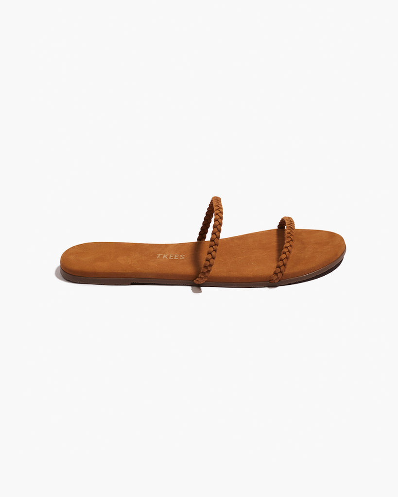 TKEES Gemma Braid Leather Sandals in Camel