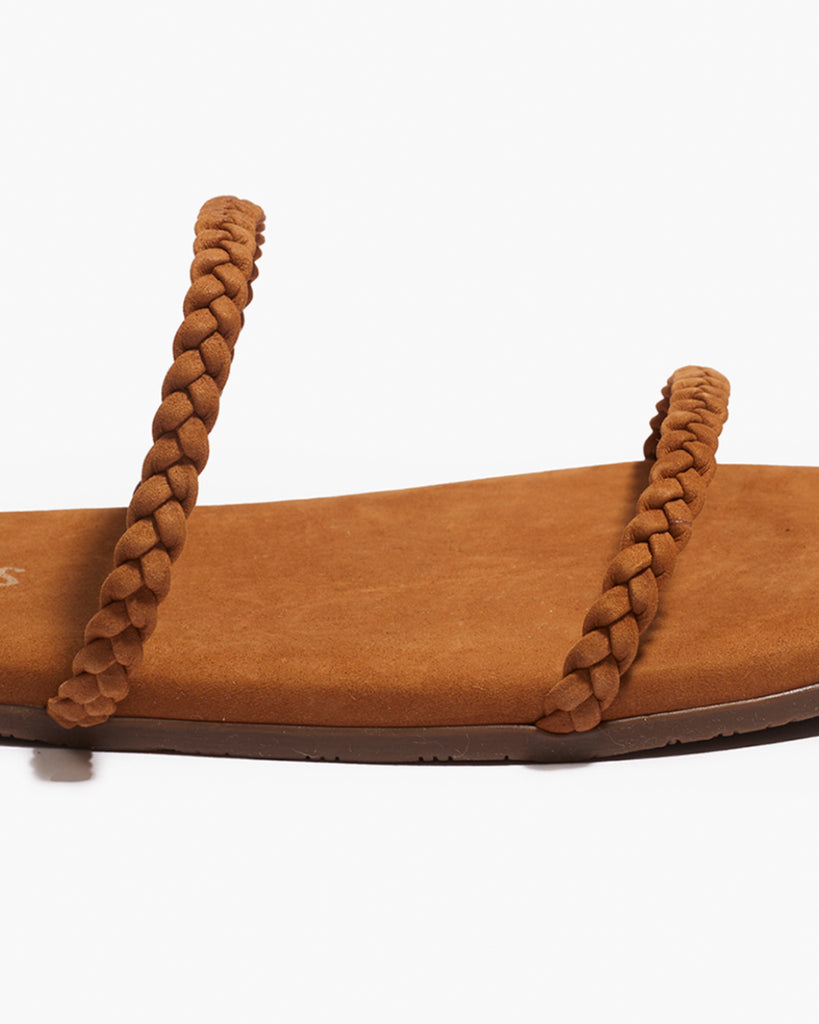 TKEES Gemma Braid Leather Sandals in Camel