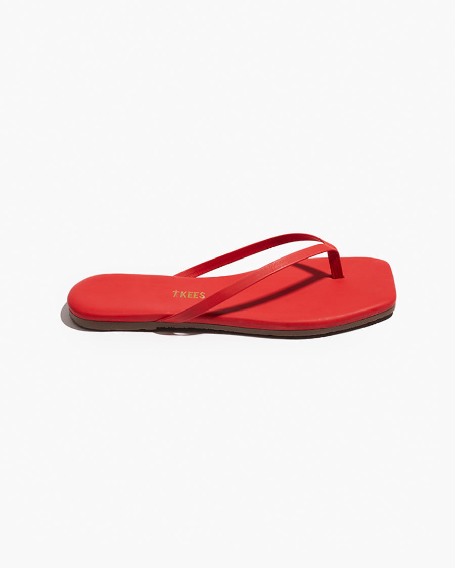 TKEES Square Toe Lily Leather Flip Flops in Red