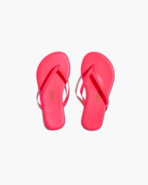 Kids Lily Neons in Pink Leather Flip Flops for Girls TKEES TKEES