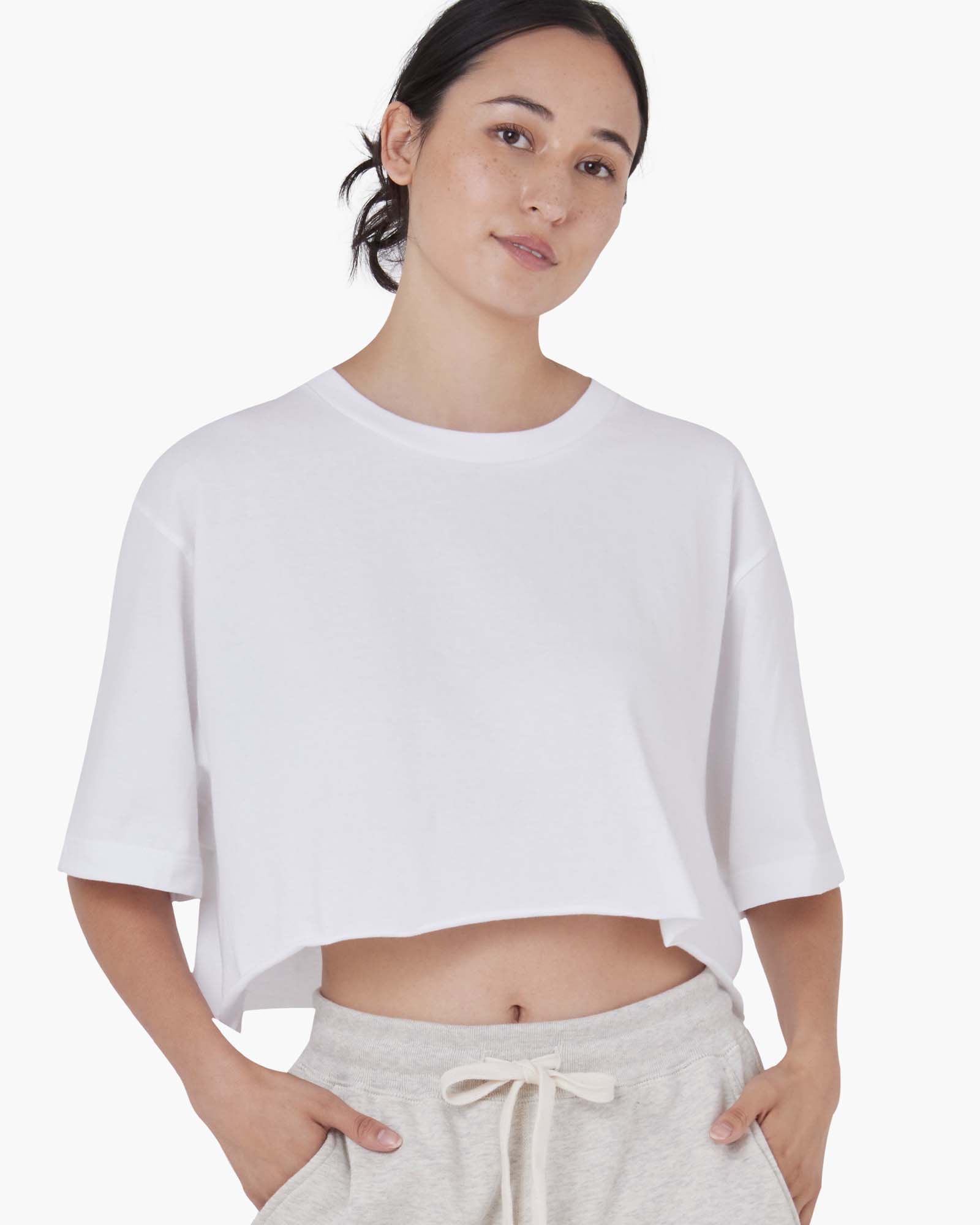 Cropped Tee in White | TKEES Women\'s – T-Shirts | Clothing