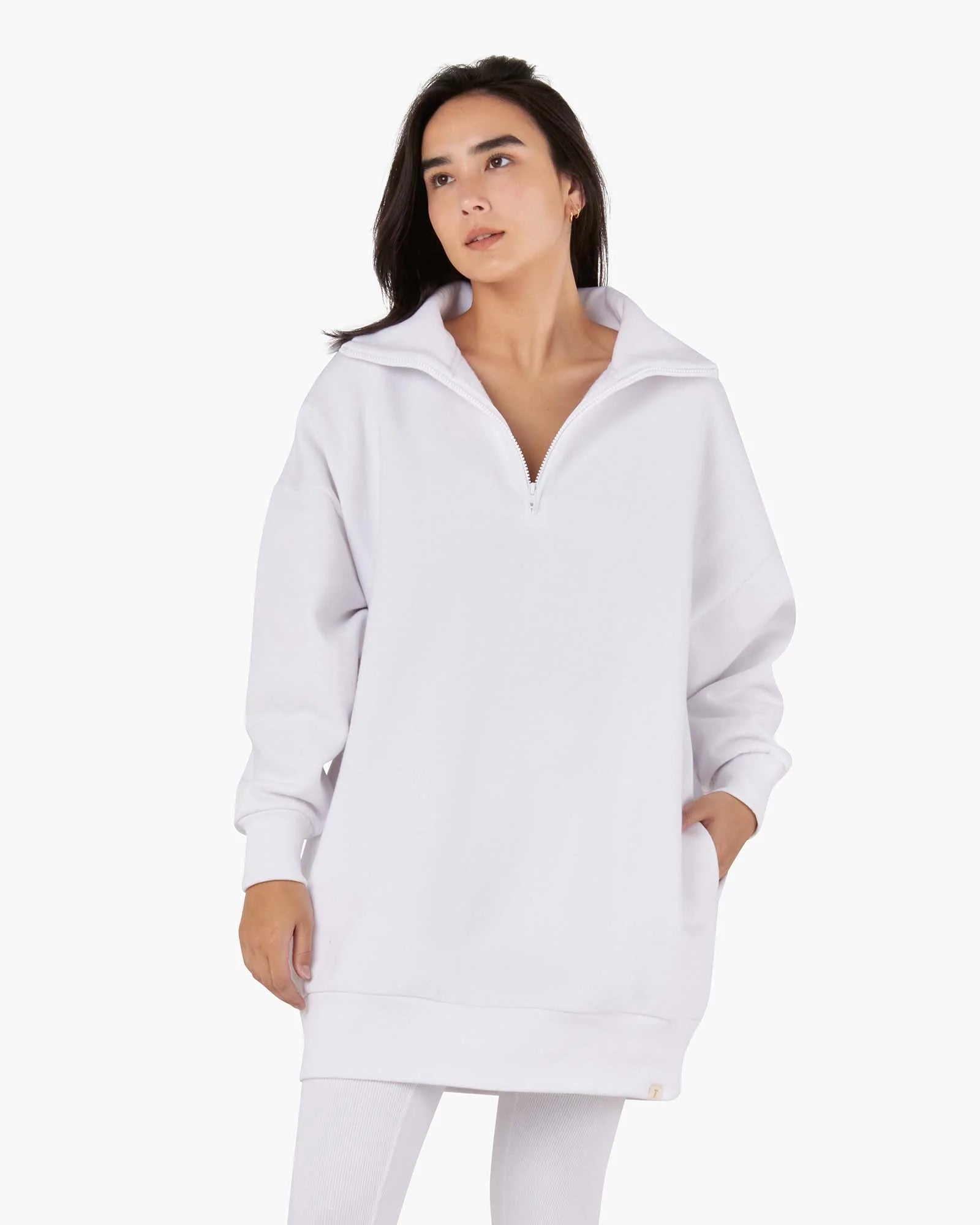 Core Fleece Oversized Half Zip - White